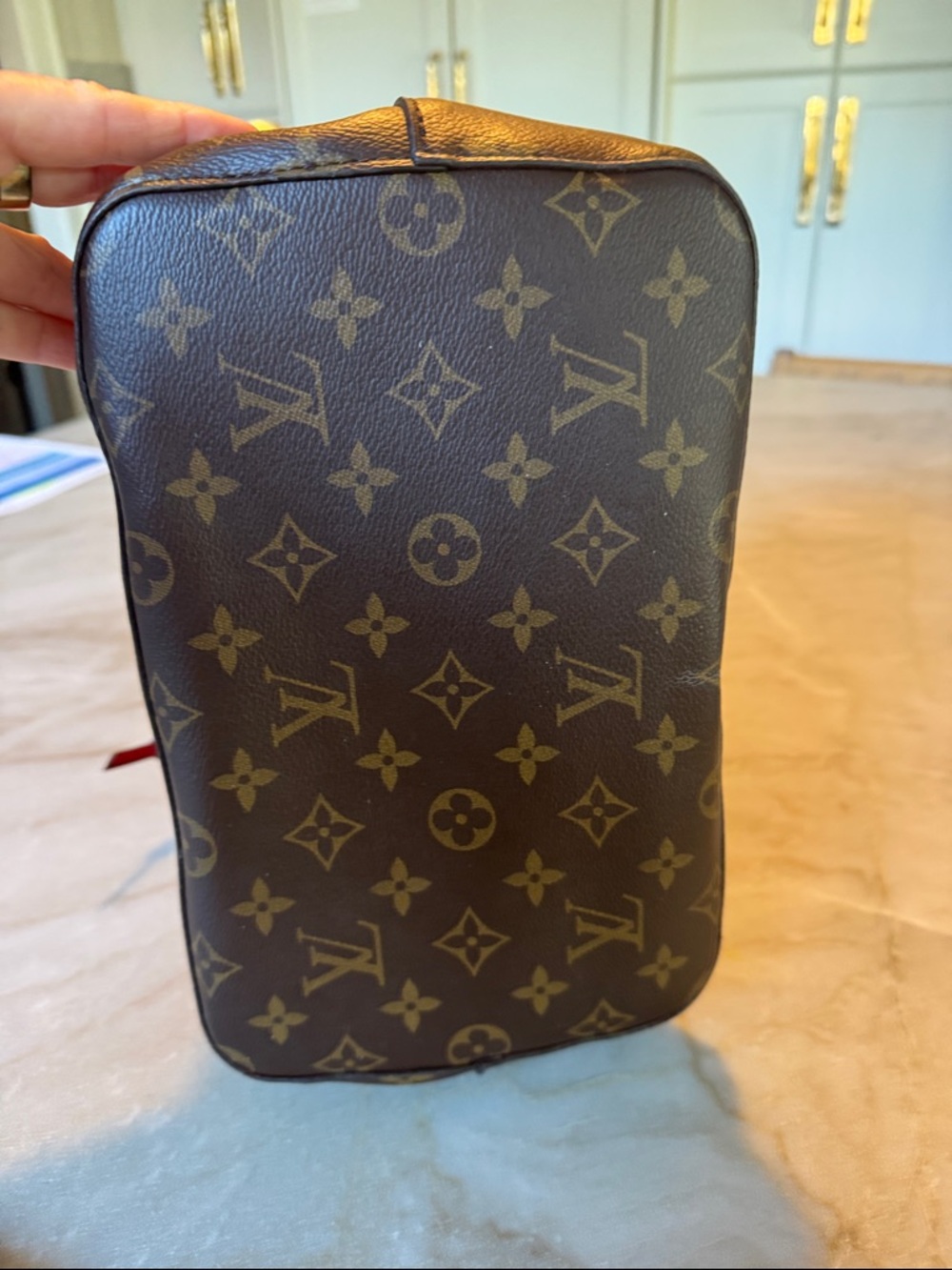 Louis Vuitton Monogram NeoNoe MM Bag with Red Trim and Strap - Picture 2 of 7